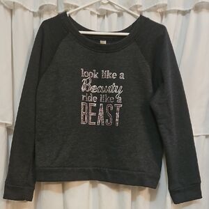 Alternatives Dark Gray Sweatshirt with Rhinestone Embellished Graphic Text